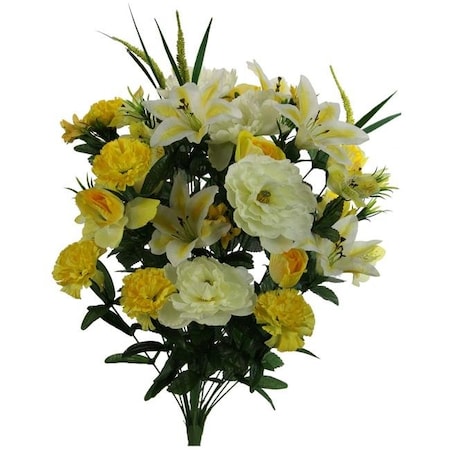 Adlmired By Nature Admired by Nature ABN1B001-YLW 40 Stems Artificial Full Blooming Lily; Rose Bud; Carnation & Mum with Greenery Mixed Flower Bush - Yellow ABN1B001-YLW